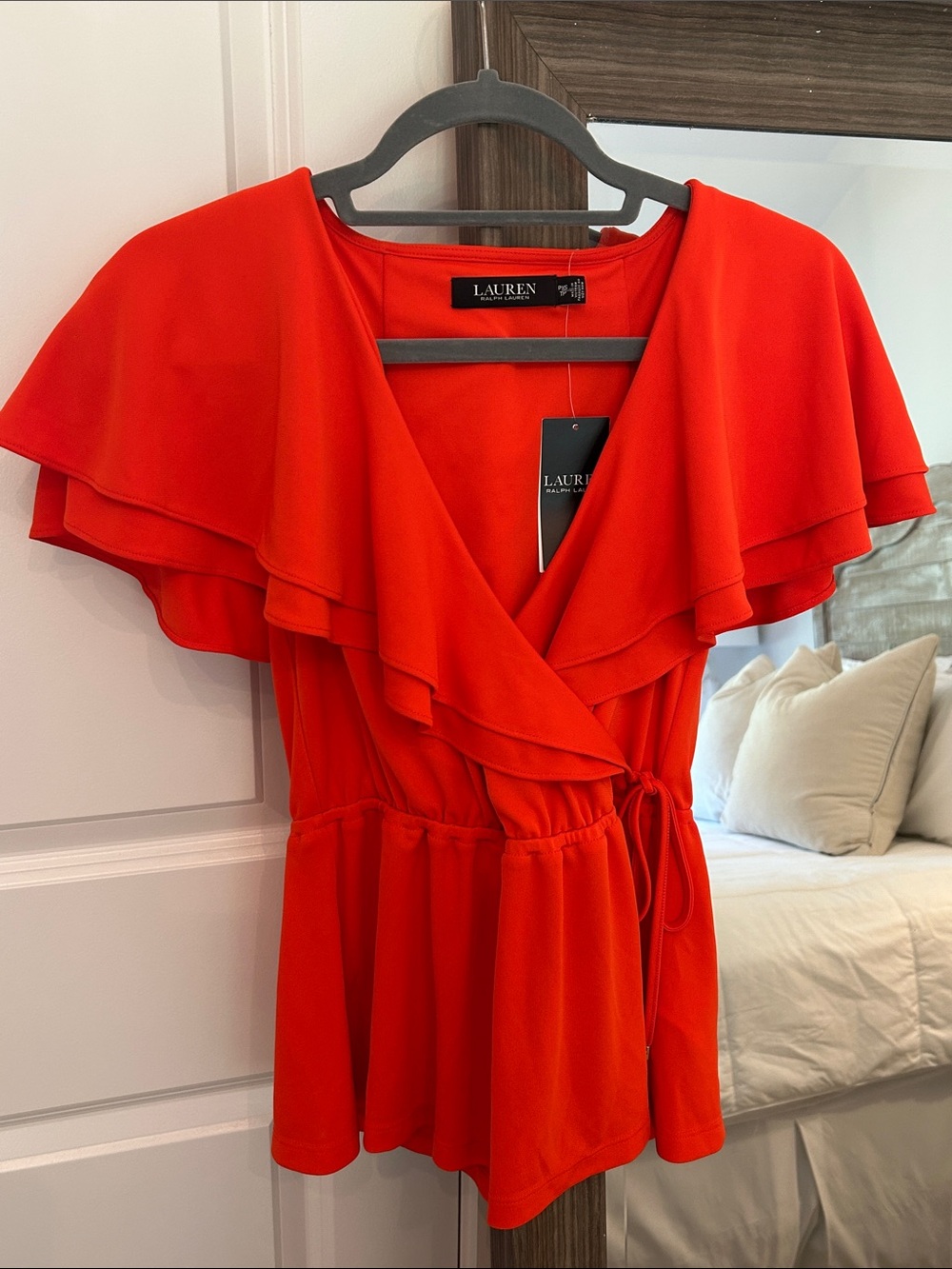 Lauren Ralph Lauren Tangerine Ruffle Wrap Top
